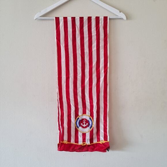Land's End Nautical Red Stripe Rope & Anchor Rectangular Silk Scarf 10" X 52" - Picture 3 of 7